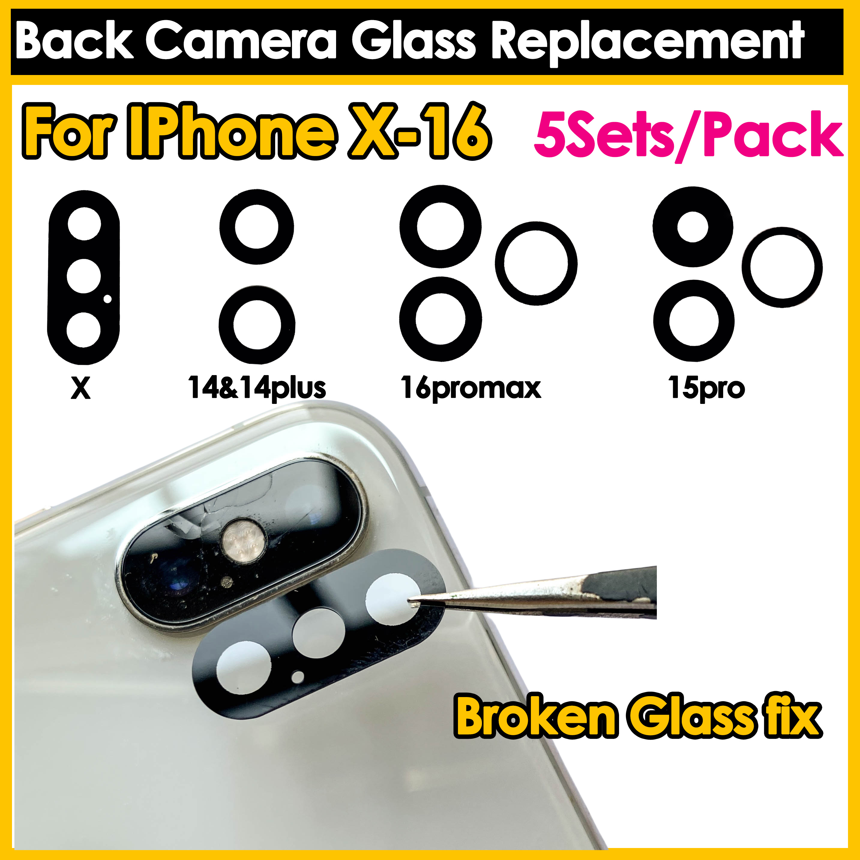 Phone Accessories Repair - 5Sets New Back Camera Glass Replacement
