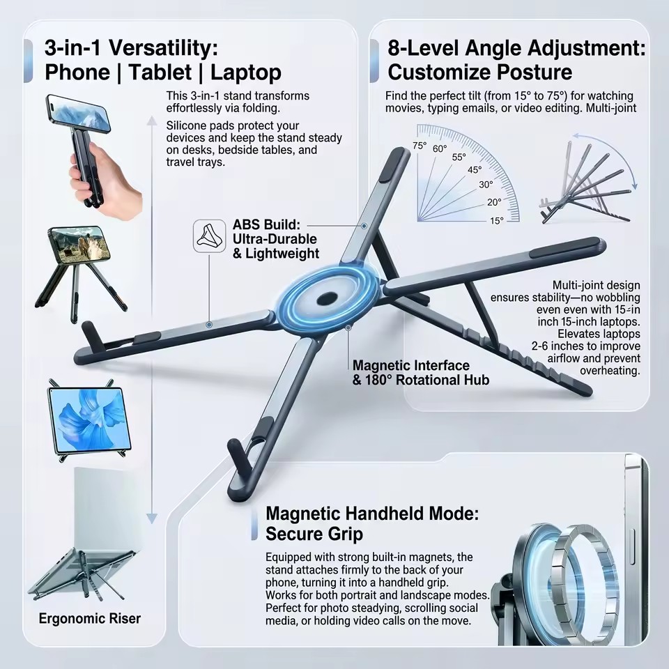 Selfie Stick Tripod - Portable Magnetic Phone Holder & Selfie