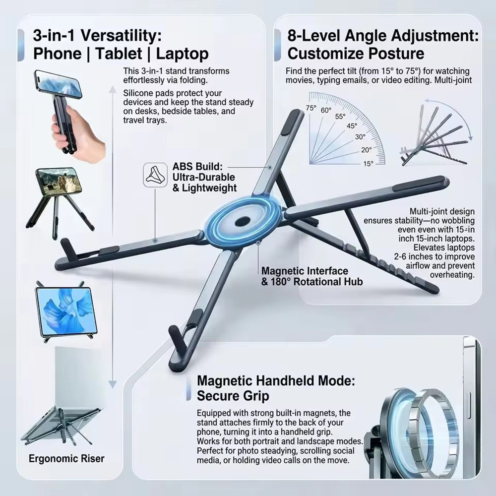 Selfie Stick Tripod - Portable Magnetic Phone Holder & Selfie