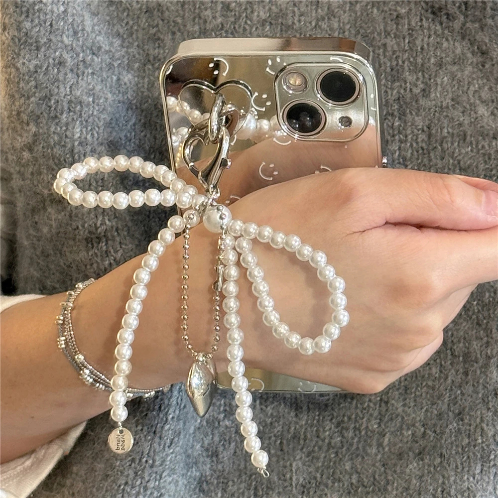 Phone Accessories Android - Korean Cute Bow Pearl Phone Pendant