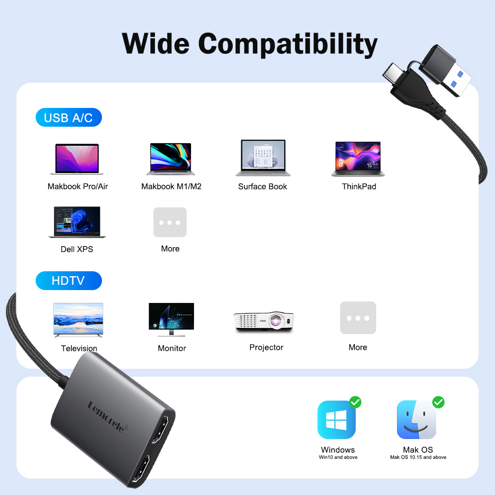 Lemorele Dual HDMI Adapter 4K  - огляд і ціна Hdmi Phone Adapter